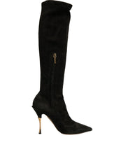 Dolce & Gabbana Black Suede Stiletto Knee High Boots Shoes