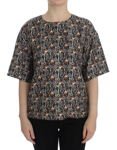 Gray Gold Key Print Silk Blouse T-shirt Dolce & Gabbana