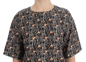 Gray Gold Key Print Silk Blouse T-shirt Dolce & Gabbana