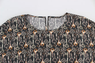 Gray Gold Key Print Silk Blouse T-shirt Dolce & Gabbana