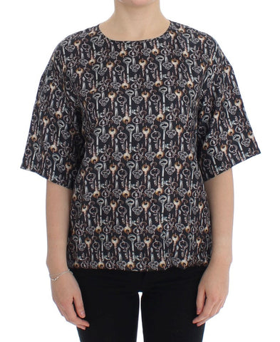 Gray Gold Key Print Silk Blouse T-shirt Dolce & Gabbana