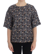 Gray Gold Key Print Silk Blouse T-shirt Dolce & Gabbana