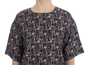 Gray Gold Key Print Silk Blouse T-shirt Dolce & Gabbana