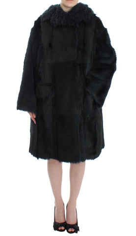 Black Goat Fur Shearling Long Jacket Coat Dolce & Gabbana