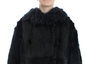 Black Goat Fur Shearling Long Jacket Coat Dolce & Gabbana