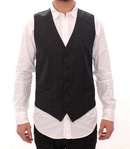 Gray Striped Wool Single Breasted Vest Dolce & Gabbana