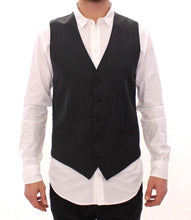 Gray Striped Wool Single Breasted Vest Dolce & Gabbana