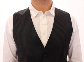 Gray Striped Wool Single Breasted Vest Dolce & Gabbana