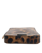Dolce & Gabbana Brown Leopard Print Dauphine Leather Zip Around Wallet