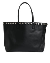 Dolce & Gabbana Black Crystal Leather Shopping Women Tote Bag
