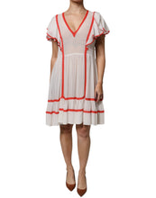 Twinset White Viscose Ruffle Sleeves A-line Pleated Mini Dress