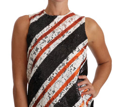 White and orangeSequin Floral Lace Embellished Shift dress Dolce & Gabbana