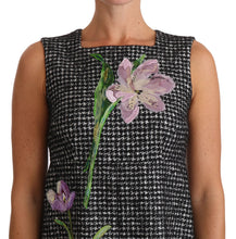 Gray Houndstooth Floral Appliqué Shift Mini Dress Dolce & Gabbana