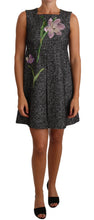 Gray Houndstooth Floral Appliqué Shift Mini Dress Dolce & Gabbana