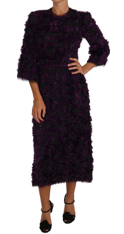 Purple Fringe Midi Sheath Dress Dolce & Gabbana