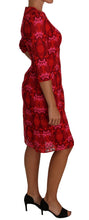 Floral Crochet Lace Red Pink Sheath Dress Dolce & Gabbana