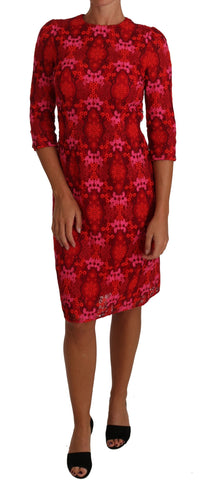 Floral Crochet Lace Red Pink Sheath Dress Dolce & Gabbana