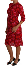 Floral Crochet Lace Red Pink Sheath Dress Dolce & Gabbana