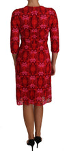 Floral Crochet Lace Red Pink Sheath Dress Dolce & Gabbana