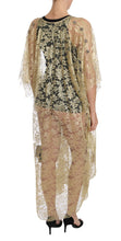 Gold Floral Lace Crystal Gown Cape Dress Dolce & Gabbana