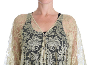 Gold Floral Lace Crystal Gown Cape Dress Dolce & Gabbana