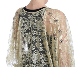 Gold Floral Lace Crystal Gown Cape Dress Dolce & Gabbana