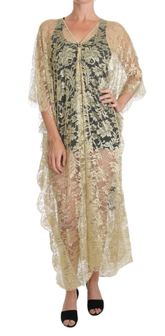 Gold Floral Lace Crystal Gown Cape Dress Dolce & Gabbana