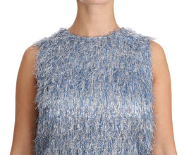 Light Blue Fringe Shift Gown Dress Dolce & Gabbana