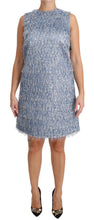 Light Blue Fringe Shift Gown Dress Dolce & Gabbana