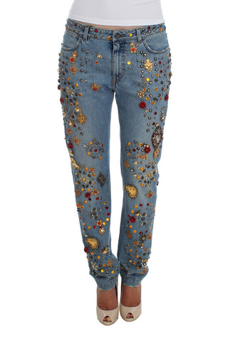 Crystal Roses Heart Embellished Jeans Dolce & Gabbana