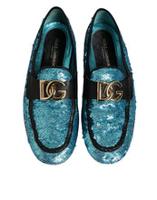 Dolce & Gabbana Blue Sequined Loafers Formal Dress Shoes
