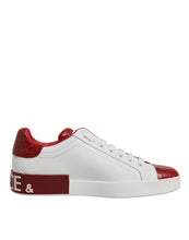 Dolce & Gabbana White Red Leather Portofino Men Sneaker Shoes