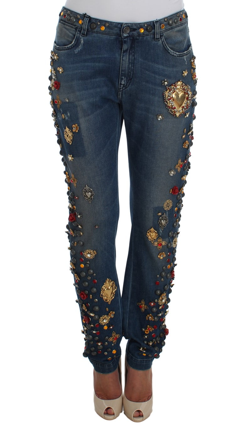 Crystal Roses Heart Embellished Jeans Dolce & Gabbana