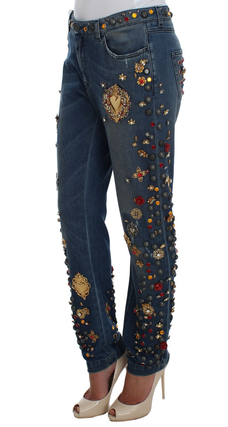Crystal Roses Heart Embellished Jeans Dolce & Gabbana