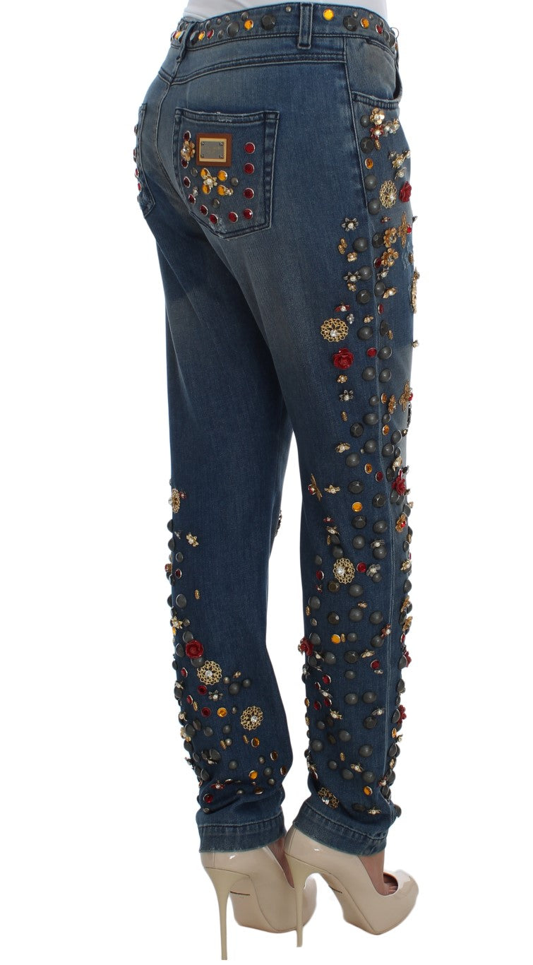 Crystal Roses Heart Embellished Jeans Dolce & Gabbana