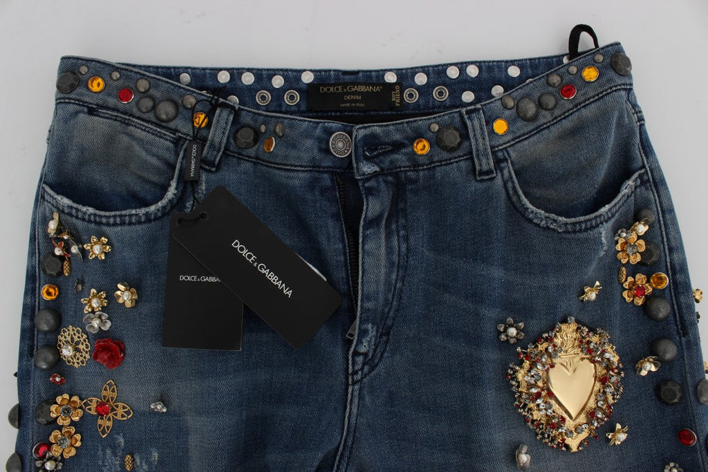 Crystal Roses Heart Embellished Jeans Dolce & Gabbana