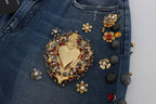 Crystal Roses Heart Embellished Jeans Dolce & Gabbana