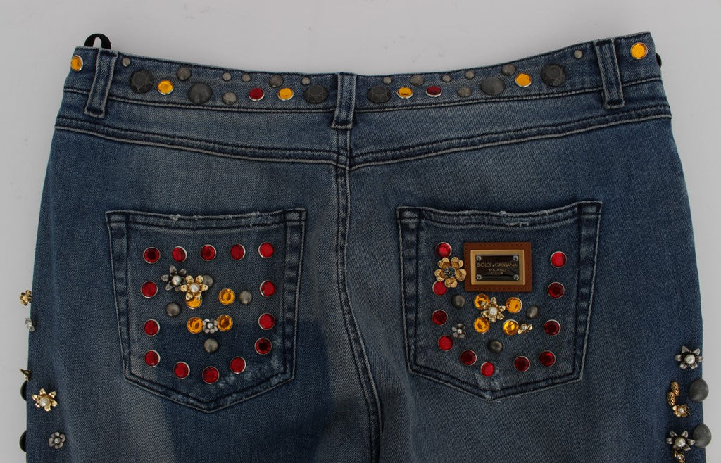Crystal Roses Heart Embellished Jeans Dolce & Gabbana