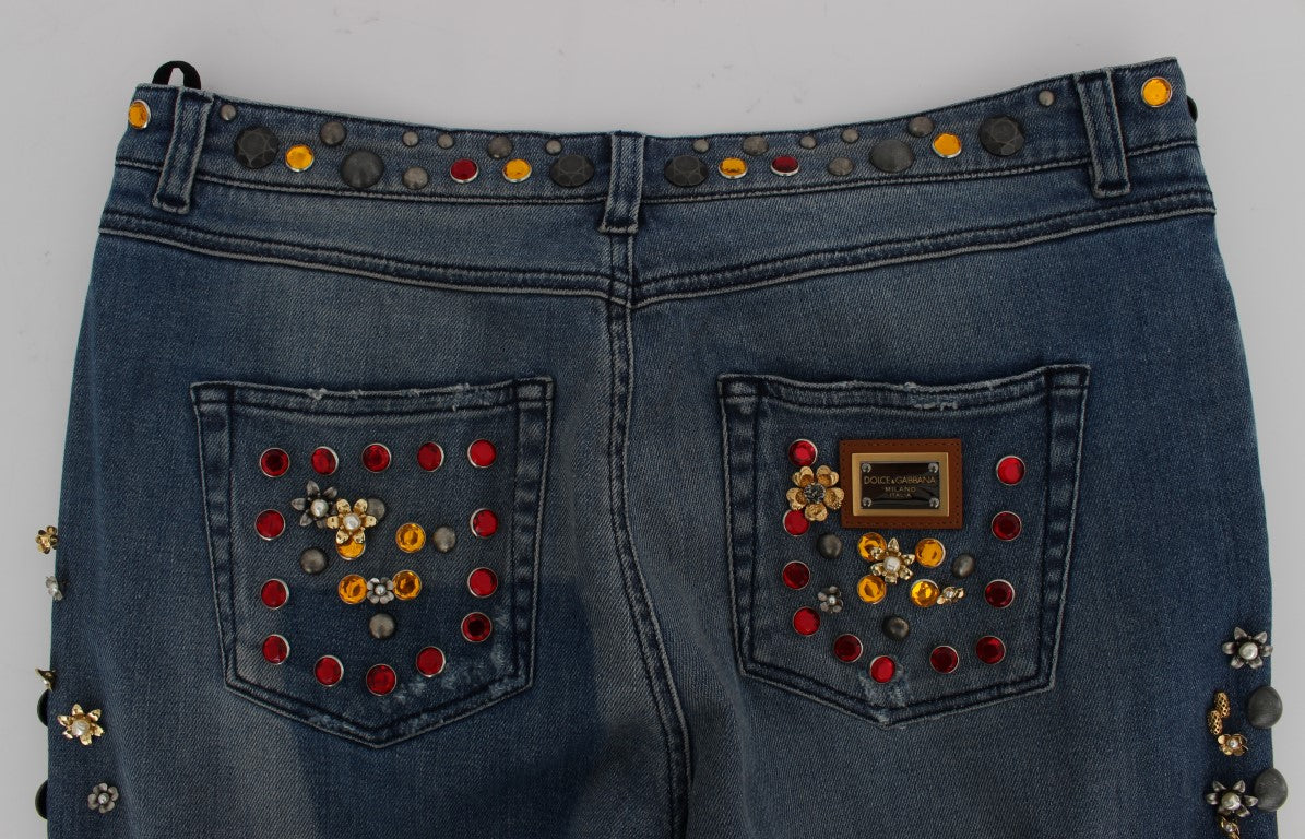 Crystal Roses Heart Embellished Jeans Dolce & Gabbana