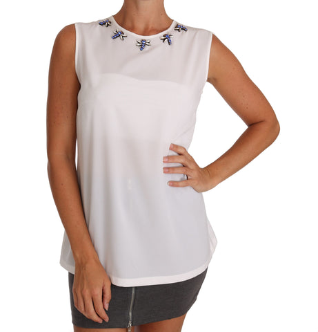 White Silk Crystal Embellished Fly T-shirt Dolce & Gabbana