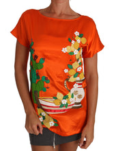 Silk Orange Lemon Crystal T-shirt Top Dolce & Gabbana