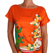 Silk Orange Lemon Crystal T-shirt Top Dolce & Gabbana