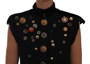 Black Embellished Floral Military Jacket Vest Dolce & Gabbana