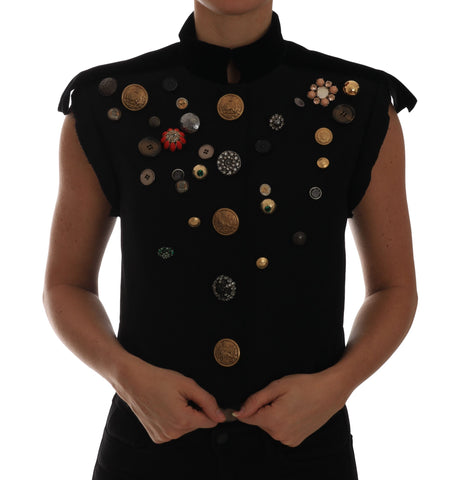 Black Embellished Floral Military Jacket Vest Dolce & Gabbana