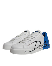 Dolce & Gabbana White Blue Leather Logo Low Top Sneakers Shoes