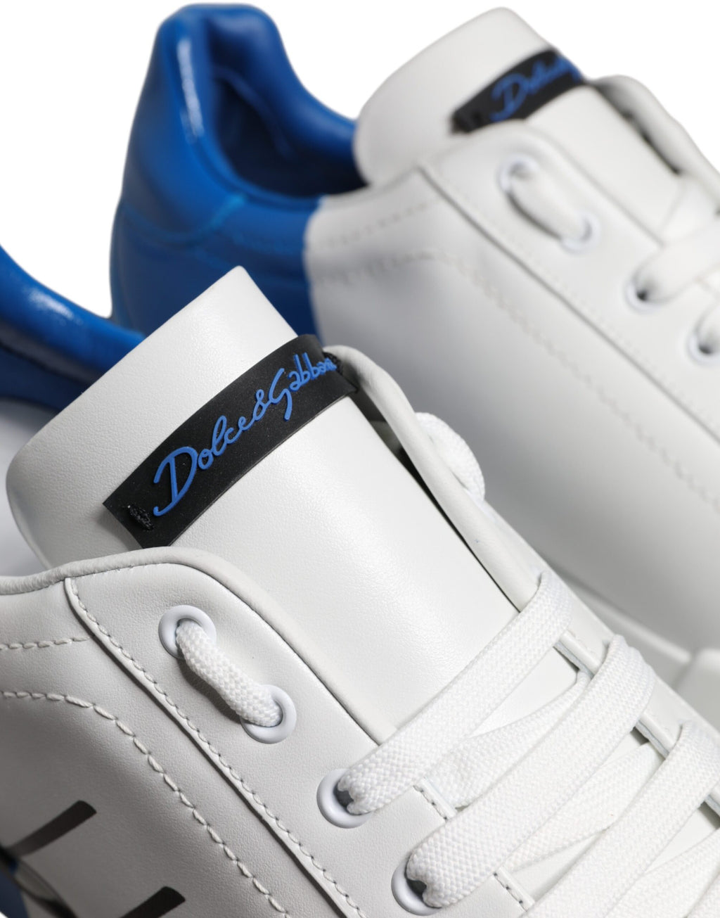 Dolce & Gabbana White Blue Leather Logo Low Top Sneakers Shoes