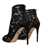 Dolce & Gabbana Black Floral Lace Heels Ankle Boots Shoes