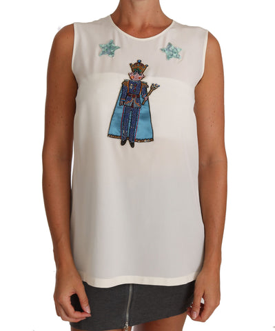 White Silk Crystal Sequined Fairy T-shirt Dolce & Gabbana