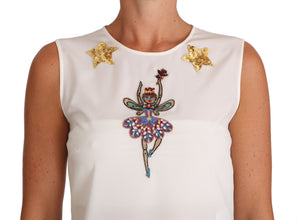White Silk Embellished Crystal Sequin Fairy Top Dolce & Gabbana