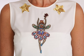 White Silk Embellished Crystal Sequin Fairy Top Dolce & Gabbana